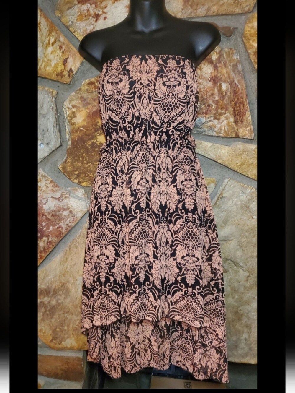 Strapless Black and Blush Floral Print Dress - By Papaya